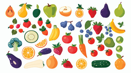 Fruits and vegetables collection  cute colorful vector