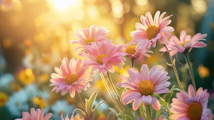 Pink Daisy Flowers in the Warmth of Spring