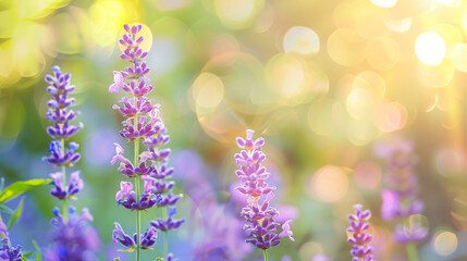 Closeup of purple Lavender flower on blurred gereen background
