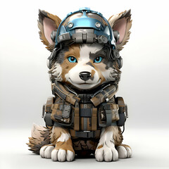 Cute puppy in a spacesuit and helmet. 3D rendering - obrazy, fototapety, plakaty
