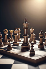 Strategic chess game showcases chessboard with various pieces arranged for game. - 793817605