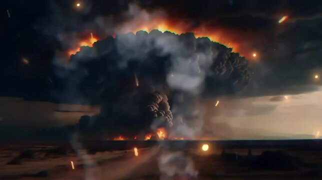Apocalyptic Explosion: Fiery Destruction with Smoke and Fire Animations ,  Movie trailers, video game cutscenes, post-apocalyptic themed presentations