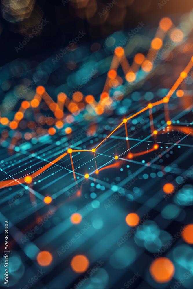 Poster visual representation of financial growth showing upward trending lines and data points, indicative 