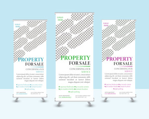 Real estate roll up or pull up banner design template.