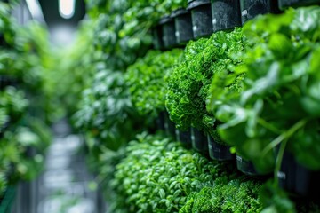 An urban vertical farm with hydroponic racks, nutrient monitoring systems, and climatecontrolled growth environments , sci-fi tone
