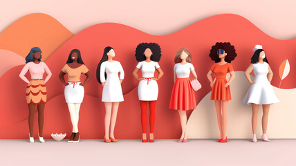 illustration young curvy plus size women in fashn bright outfits. Self-satisfied fat women.