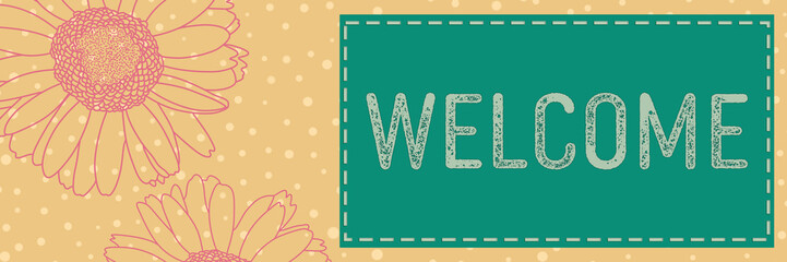 Welcome Flower Turquoise Box Text Horizontal 