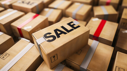 a cardboard box with the inscription sale in stock