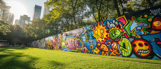 Vibrant and bold graffiti art in urban setting, reflecting the creativity and expression of the artists.