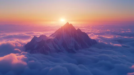 Papier Peint photo autocollant Couleur saumon The majestic beauty of an isolated mountain peak untouched by human interference, basking in the serene glow of the sunrise.