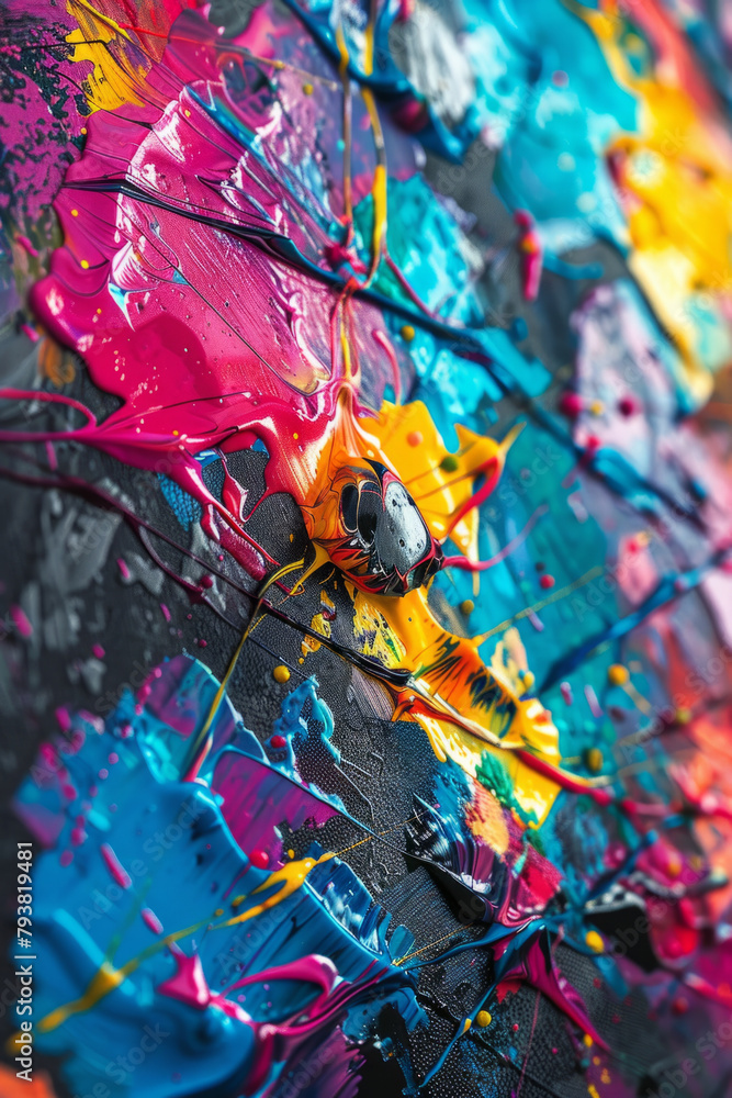 Poster the fusion of technology and creativity as displayed through abstract art created by a robot artist.