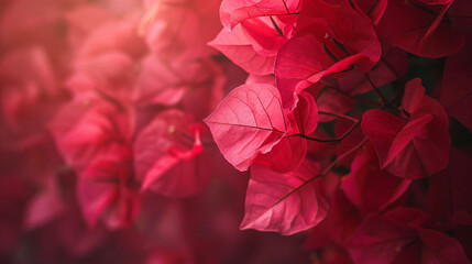 Closeup of red pink Bougainvillea flower using as background