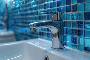 blue bathroom sink with faucet