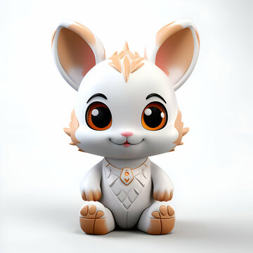 Cute baby rabbit on a white background. 3d rendering.