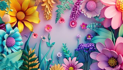 Lively Abstract Floral Escape 3D Whimsical Flowers, Vibrant Colors, Enchanting