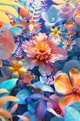 Vibrant 3D Botanical Magic Abstract Stylized Florals, Lively Playful Lighting