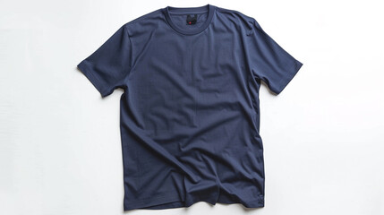 An angled view of a navy blue half sleeve t-shirt, capturing its sleek silhouette and timeless style against a pure white background