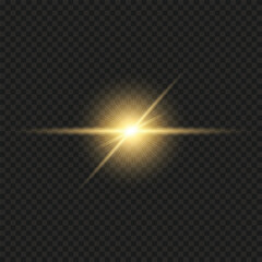 Vector gold bling light on a transparent background. Bright flash.