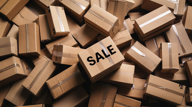 a cardboard box with the inscription sale in stock
