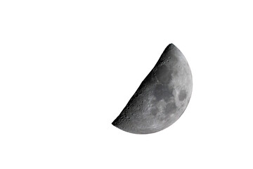 Photograph of the moon in the crescent phase in which you can see the craters and asteroid impacts....