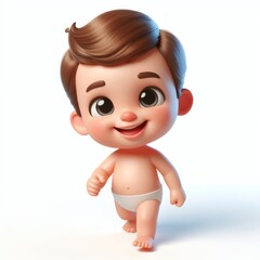 Happy smiling 3D cartoon baby boy character on white background