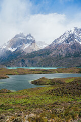 Beautiful view of Lago Nordenskjöld lake in Torres del Paine park in Chilean Patagonia