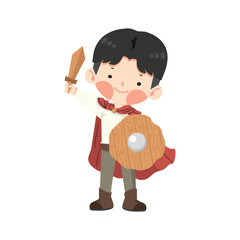 Kid  boy wooden sword fight