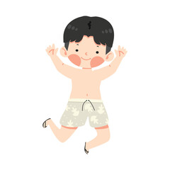 Cartoon boy in swimsuit jumping vector