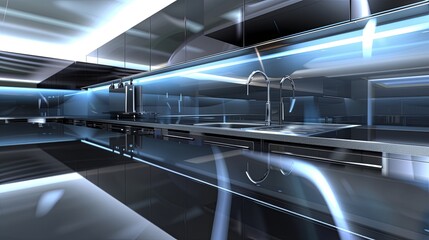 Obraz premium modern sink and faucet in modern kitchen interior cinematic lighting