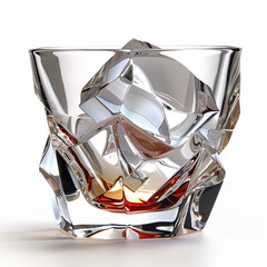 an isolated whisky glass, ingeniously crafted as an ice cube, captures the imagination on a clean white surface, a symbol of liquid luxury.