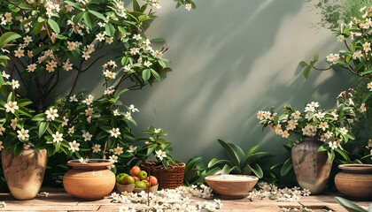 herbal garden filled with jasmine flower plant with Sandalwood and neem tree