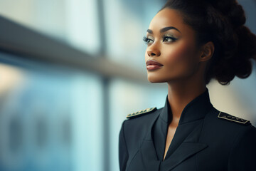 Naklejka premium Close up portrait of a professional person crew in the cockpit of an airplane generative AI