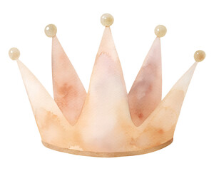 Watercolor illustration with pink princess crown. Isolated on transparent background. Perfect for card, postcard, tags, invitation, printing, wrapping, sticker.