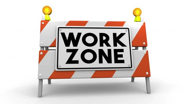 Work Zone Barricade Sign Roadwork Warning Caution Safety Alert 3d Animation