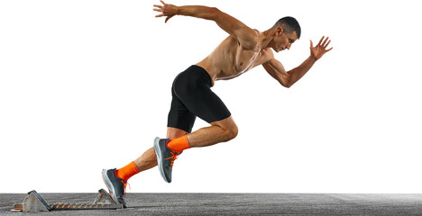 Dynamic movement. Athletic man, professional jogger, runner quickly running in motion to be first...