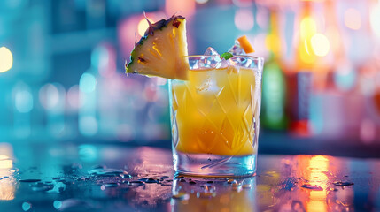 Tropical Cocktail in Vibrant Nightlife Setting