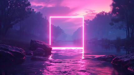 pink box frame on the stream with fog