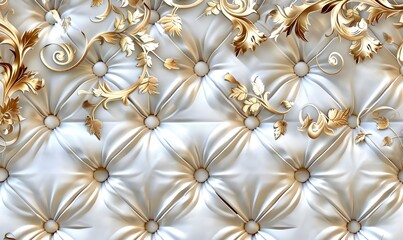 3d wallpaper classic interior space Decorative golden flowers Jewelery golden leather background