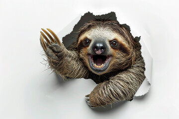 Naklejka premium Cheerful Sloth Breaking Through