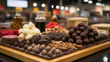 A luxurious assortment of chocolates and nuts elegantly displayed on a table