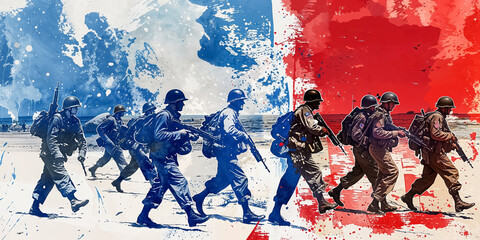 illustration pour les célébrations du débarquement Américain en Normandie en juin 1944 - obrazy, fototapety, plakaty