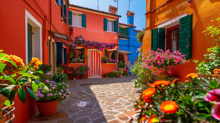 Colorful architecture in Burano island Venice Italy. 