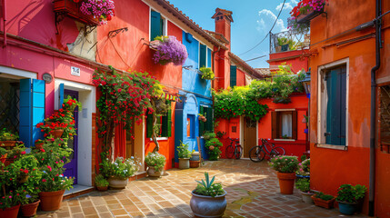 Colorful architecture in Burano island Venice Italy. 