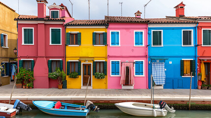 Fototapeta na wymiar Colorful architecture on the canal in Burano island 