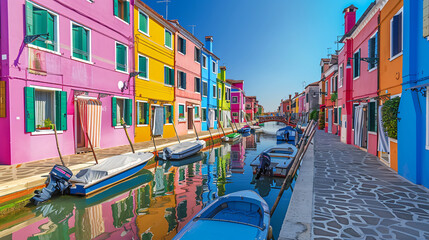 Colorful architecture on the canal in Burano island 