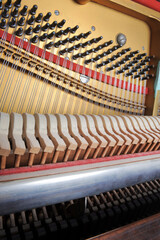 Tuner inside of a piano with little hammer - 793830047