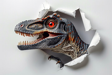 3D Dinosaur Bursting Through Wall