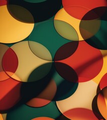 Obraz premium A retro pattern with circles and geometric shapes, in bold colors like reds, yellows, greens, blues, and browns