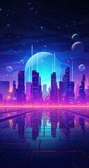 Night city with neon glow and vivid colors. - 793830223