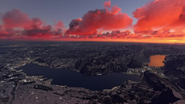 Aerial view at sunset of the Niesen mountains in Alps - Bern. Switzerland